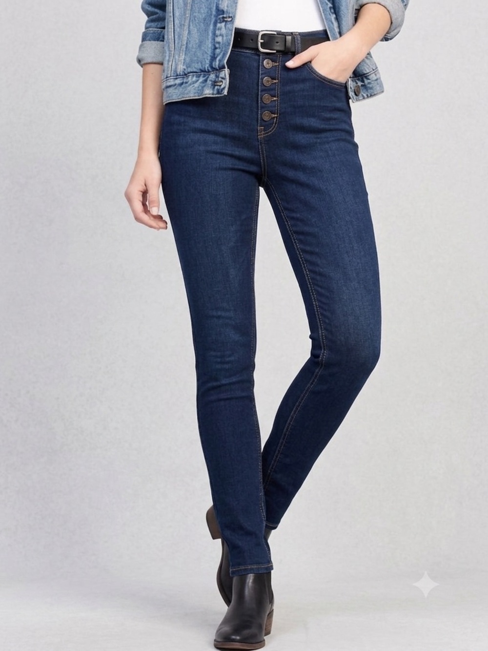 Tinsel Women's 26 Dark‎ Wash Button-Fly High Waist Skinny Jeans